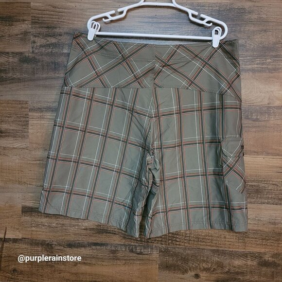Vtg Hurly Cargo Plaid Board Shorts 38 Olive Multi Embroidered Logo Preppy Beach - Picture 2 of 12